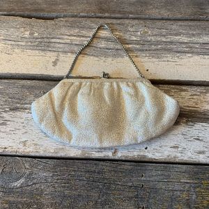 Vintage White and Silver Glittered Clutch